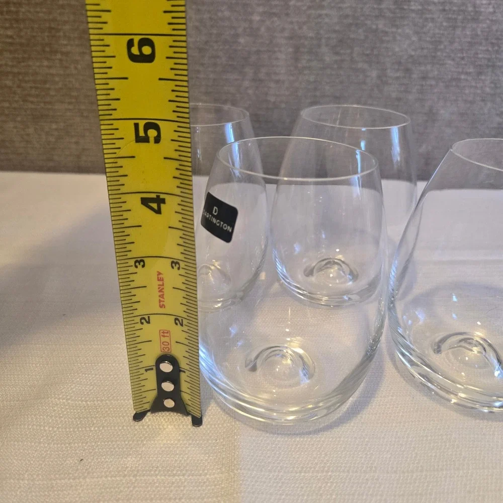 Dartington Crystal Stemless Wine Glasses Set of 4 Clear Dimple Base‎ 4.5 inch